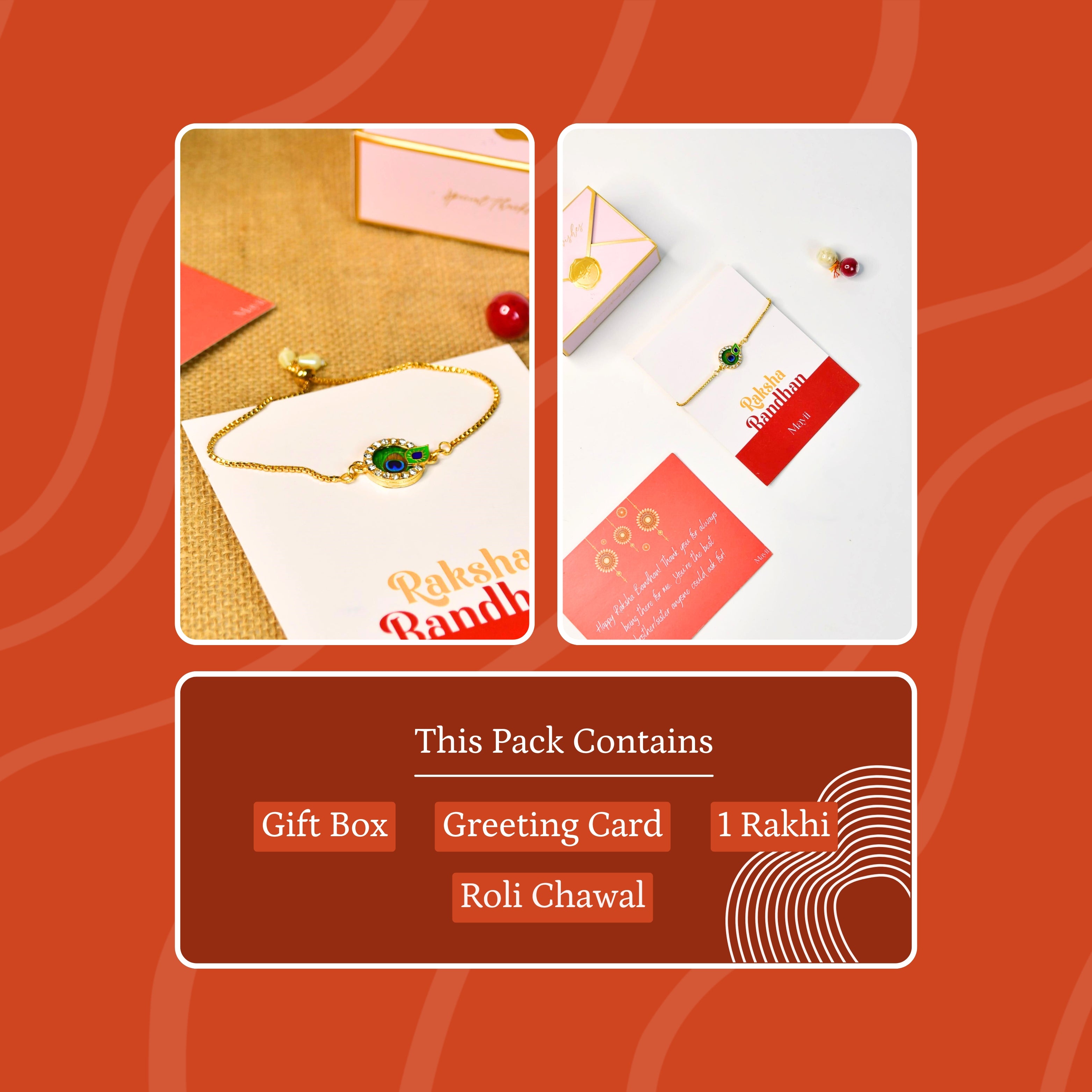 Sowpeace Exquisite Peacock Rakhi Pack of 1 with Roli Chawal and Greeting card combo for Raksha Bandhan and Gifting