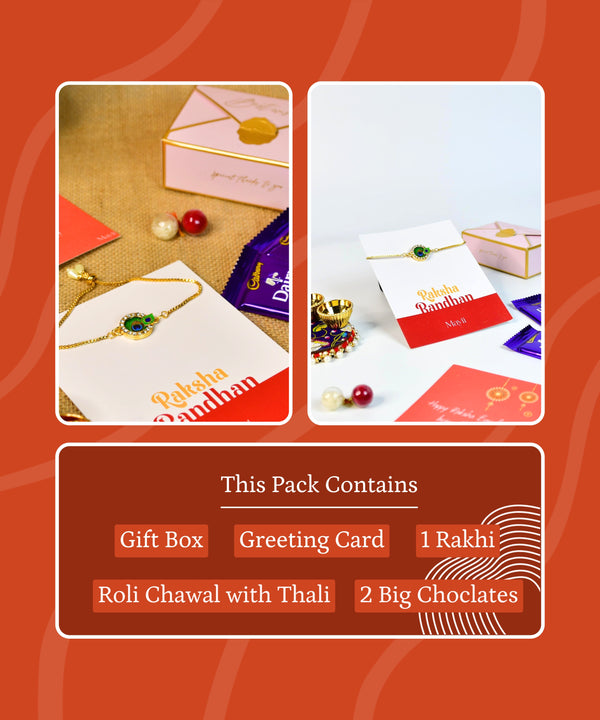 Sowpeace Exquisite Peacock Rakhi Pack of 1 with Roli Chawal and Greeting card combo for Raksha Bandhan and Gifting — image 9