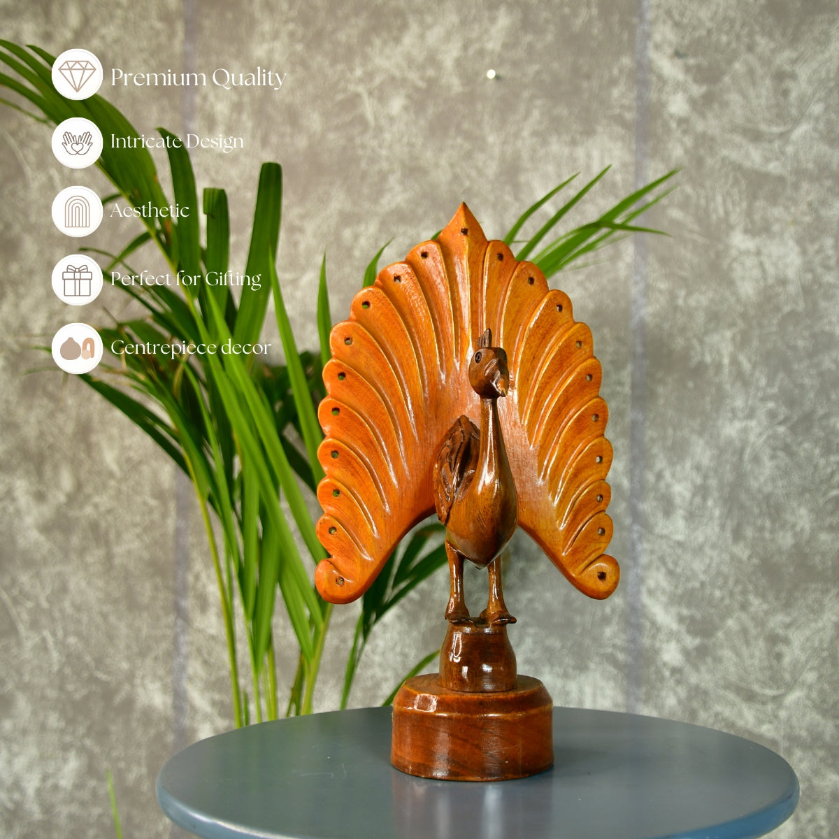 Sowpeace Wooden Peacock: Artisan Bicolor Tabletop Decor