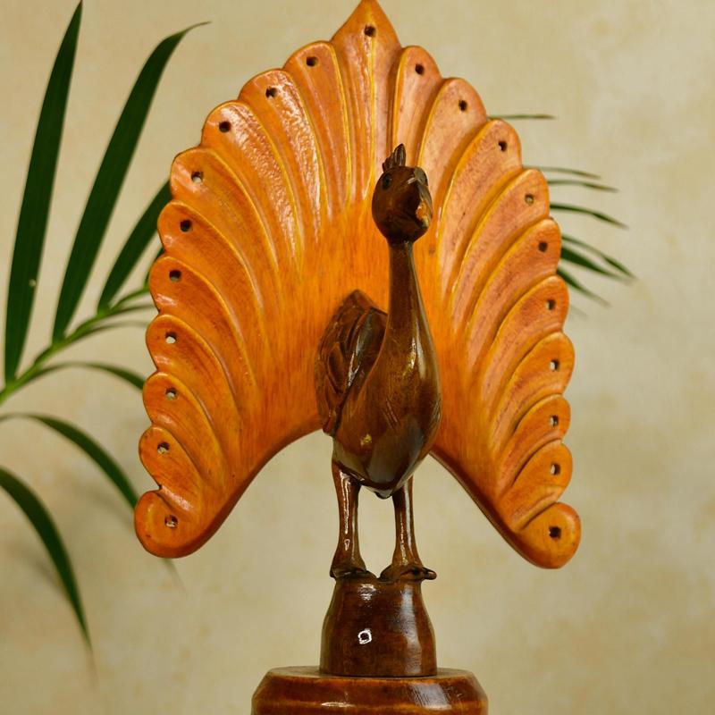 Sowpeace Wooden Peacock: Artisan Bicolor Tabletop Decor