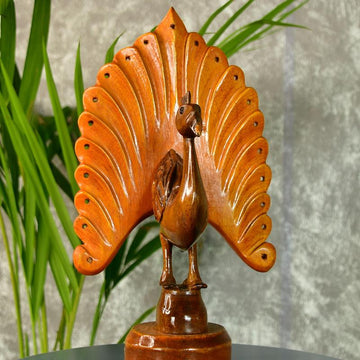 Sowpeace Wooden Peacock: Artisan Bicolor Tabletop Decor