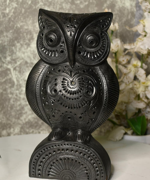 Artisan Black Terracotta Big Owl Tabletop Decor