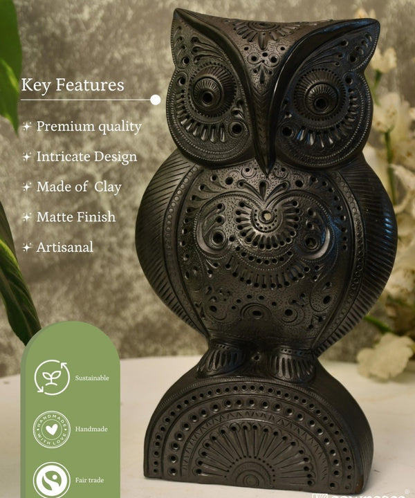 Artisan Black Terracotta Big Owl Tabletop Decor — image 5