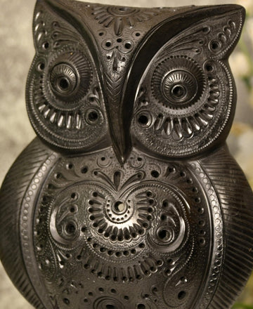 Artisan Black Terracotta Big Owl Tabletop Decor — alternate view