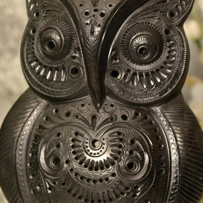 Artisan Black Terracotta Big Owl Tabletop Decor