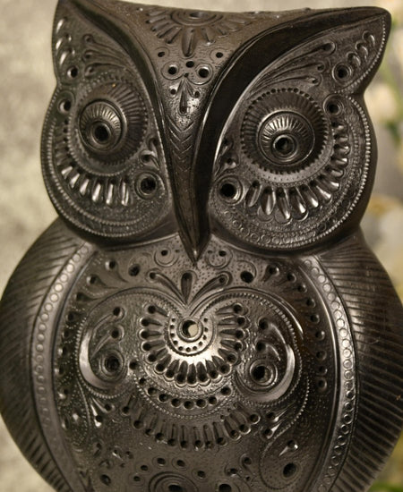 Artisan Black Terracotta Big Owl Tabletop Decor