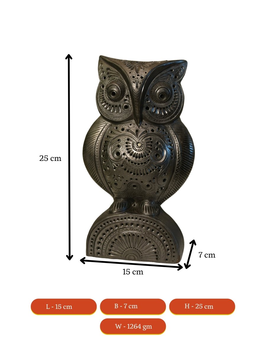 Artisan Black Terracotta Big Owl Tabletop Decor