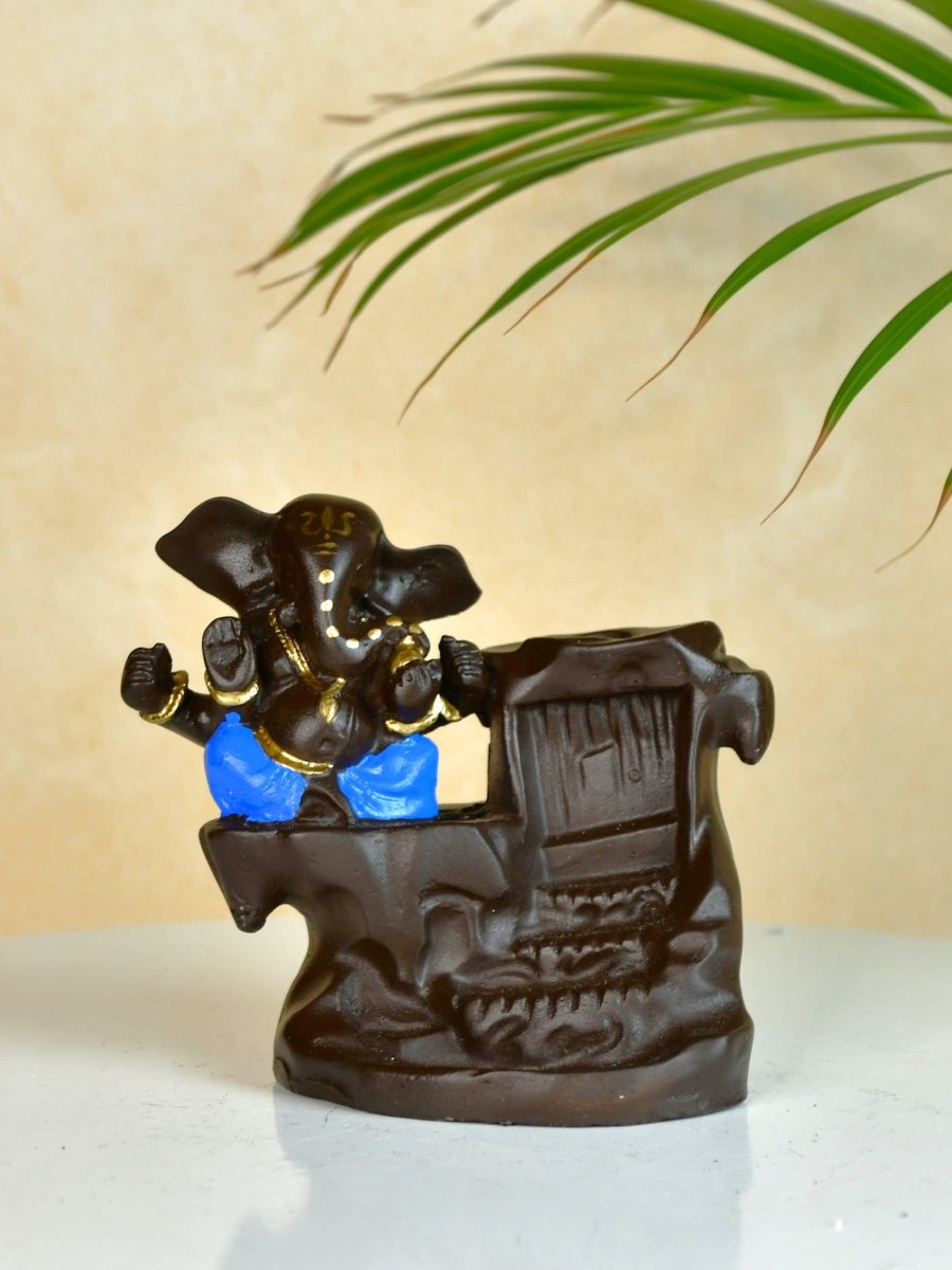 Artisan Blue Ganesh Smoke Fountain Tabletop Decor by Sowpeace - Unique Home Showpiece