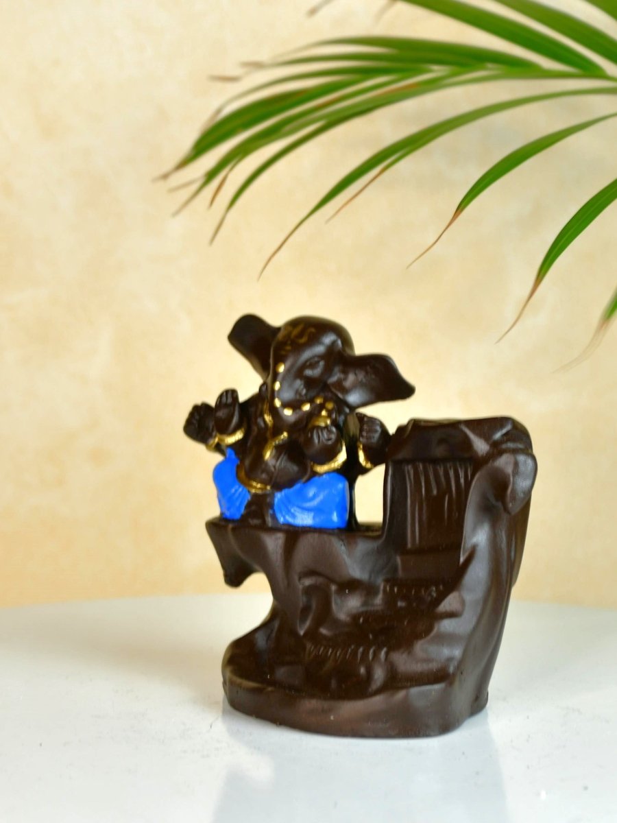 Artisan Blue Ganesh Smoke Fountain Tabletop Decor by Sowpeace - Unique Home Showpiece