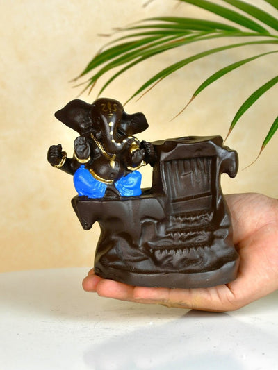 Artisan Blue Ganesh Smoke Fountain Tabletop Decor by Sowpeace - Unique Home Showpiece