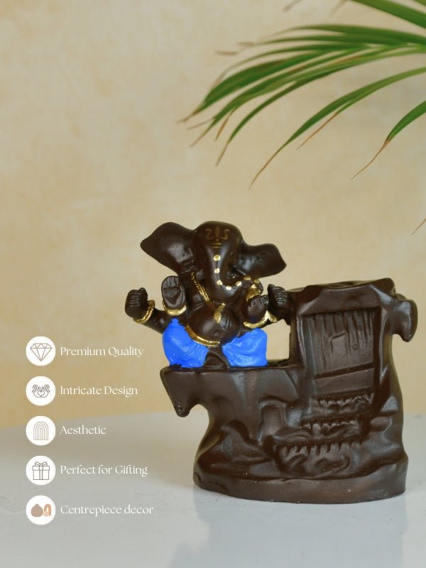 Artisan Blue Ganesh Smoke Fountain Tabletop Decor by Sowpeace - Unique Home Showpiece