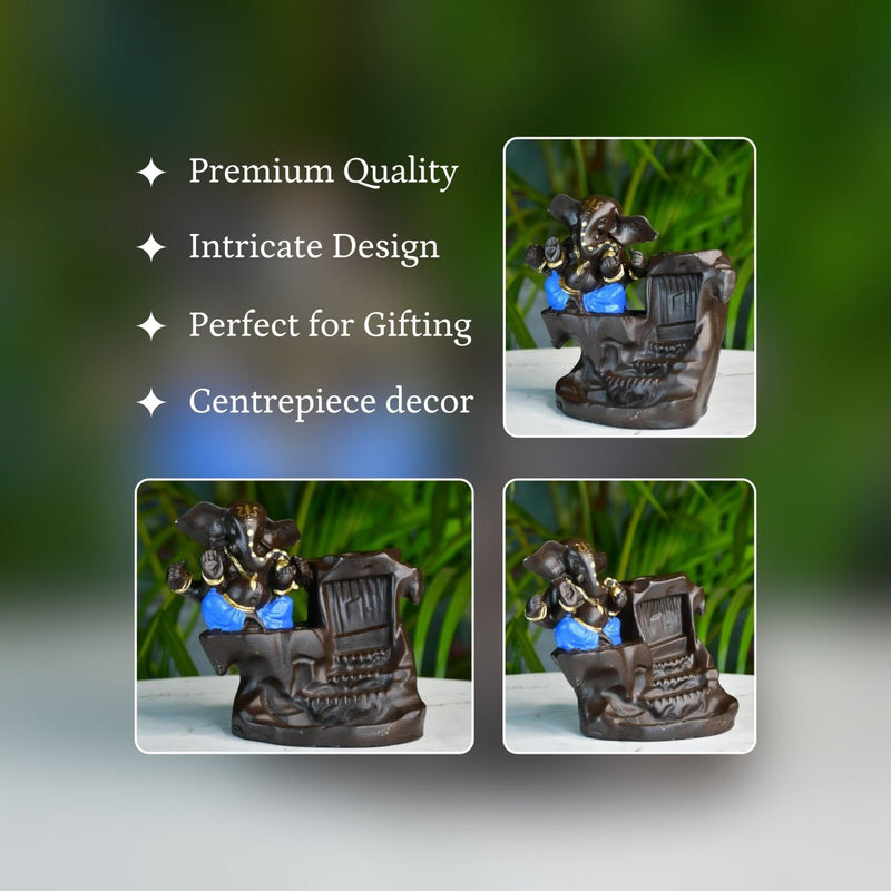 Artisan Blue Ganesh Smoke Fountain Tabletop Decor by Sowpeace - Unique Home Showpiece – view 4