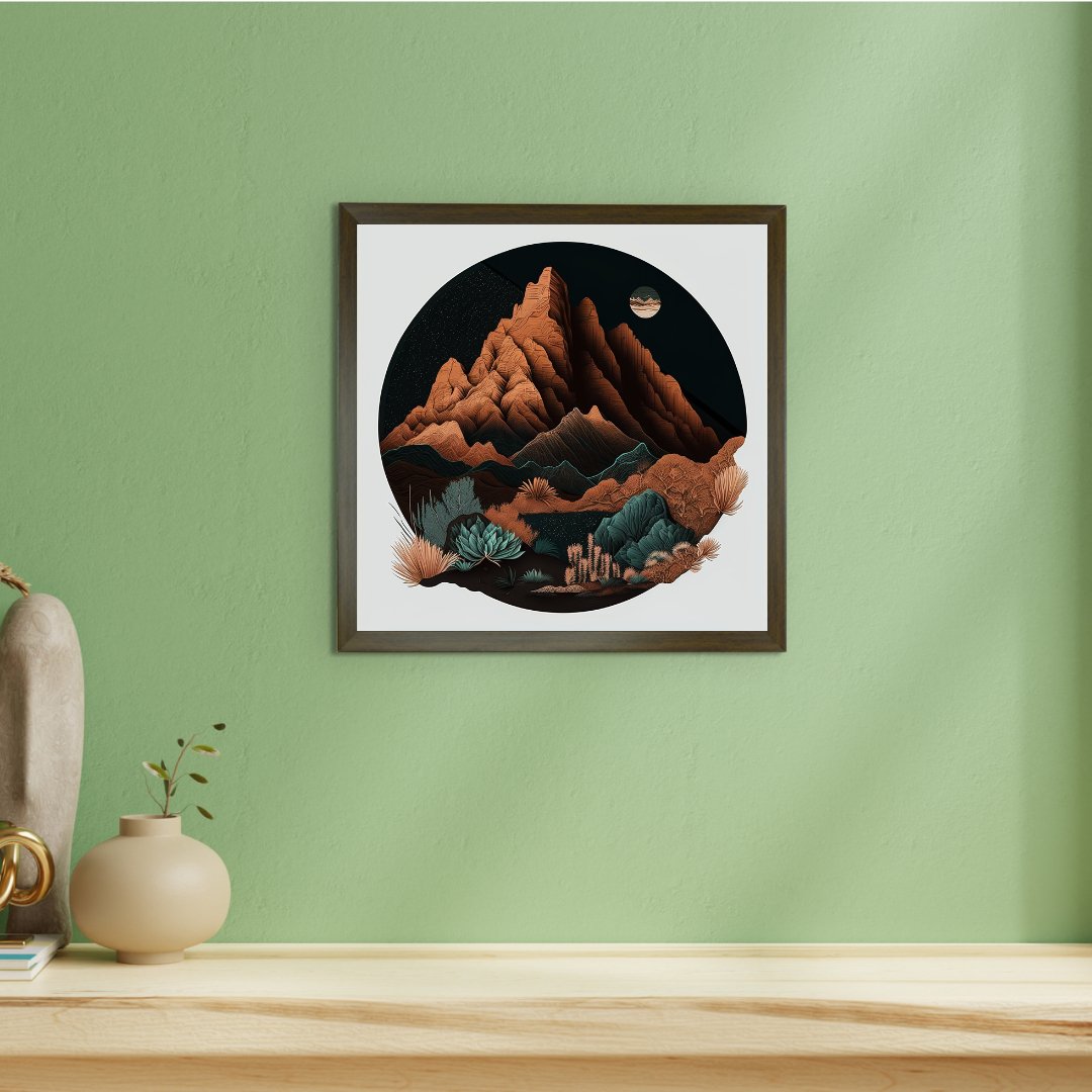 Sowpeace's Handcrafted Bohemian Mountain Abstract Art – Premium Framed Wall Decor Inspired by Indian Artforms