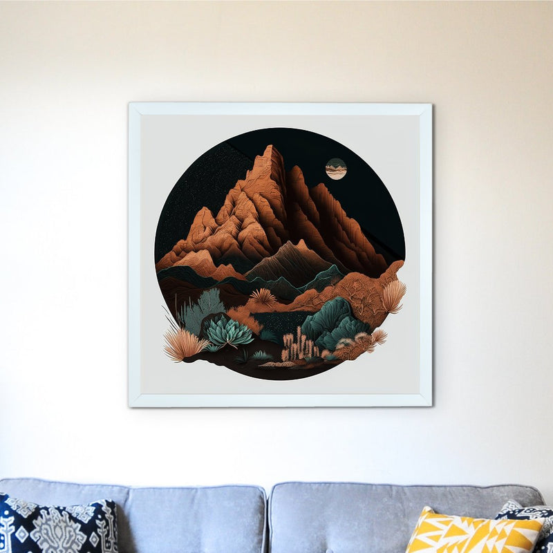 Sowpeace's Handcrafted Bohemian Mountain Abstract Art – Premium Framed Wall Decor Inspired by Indian Artforms – view 1