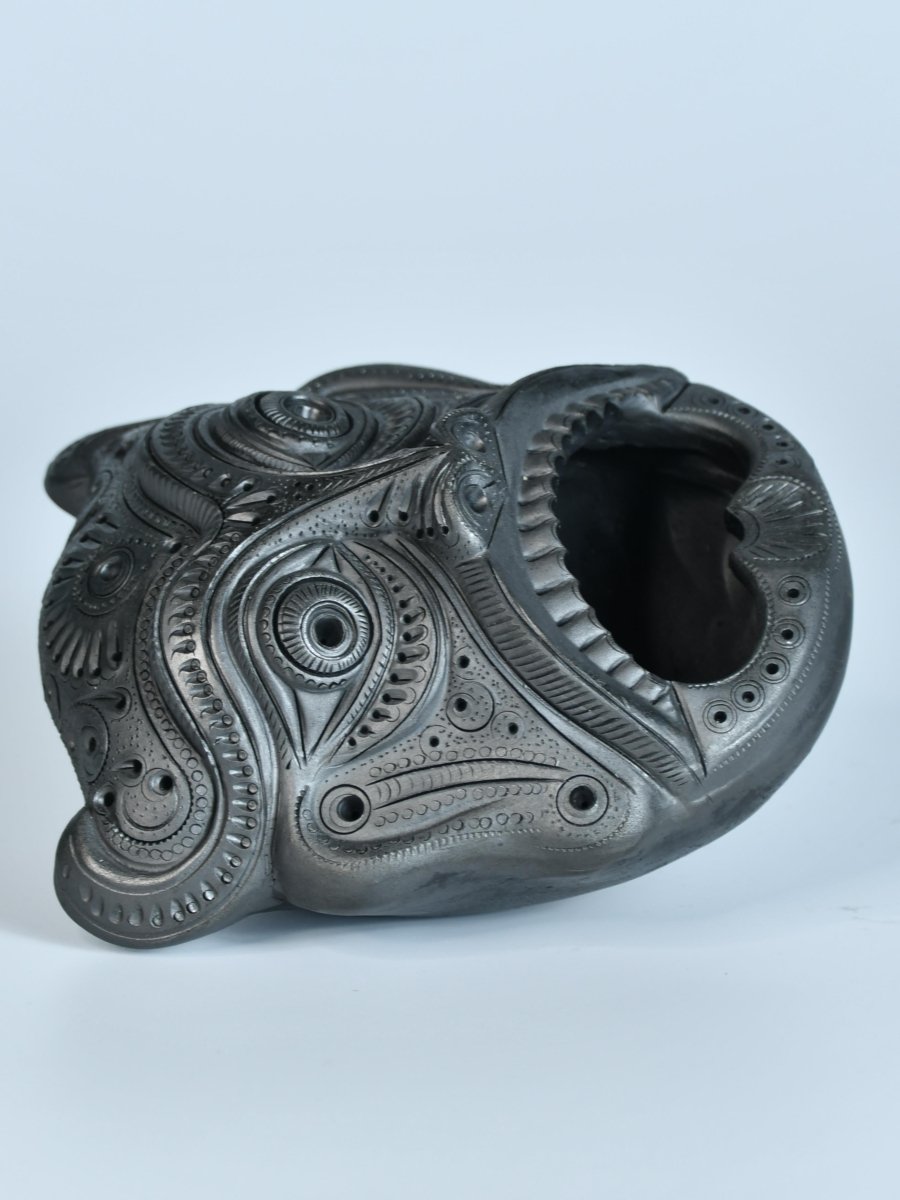 Black Terracotta Asur Mask: Unique Tabletop Accent - decor - Sowpeace - Black Terracotta Asur Mask: Unique Tabletop Accent - Terr - bter - TT - AMA - Sowpeace