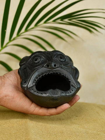 Black Terracotta Asur Mask: Unique Tabletop Accent - Additional View