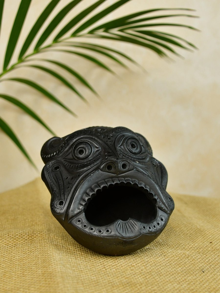 Black Terracotta Asur Mask: Unique Tabletop Accent