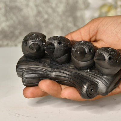 Black Terracotta Birds on Branch Tabletop Decor