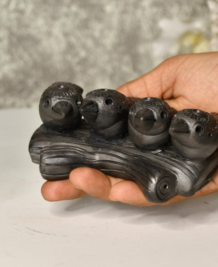 Black Terracotta Birds on Branch Tabletop Decor