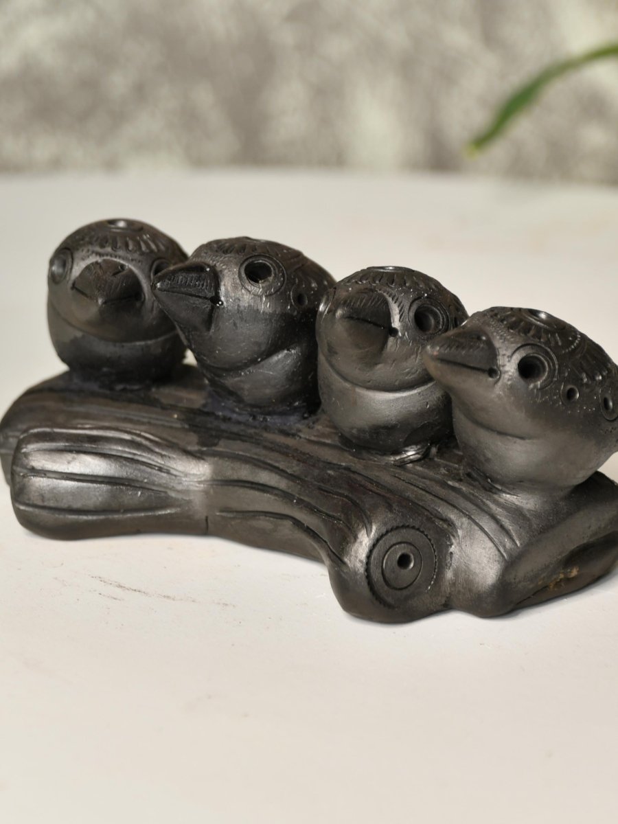 Black Terracotta Birds on Branch Tabletop Decor