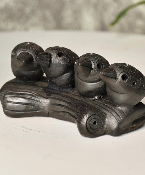 Black Terracotta Birds on Branch Tabletop Decor