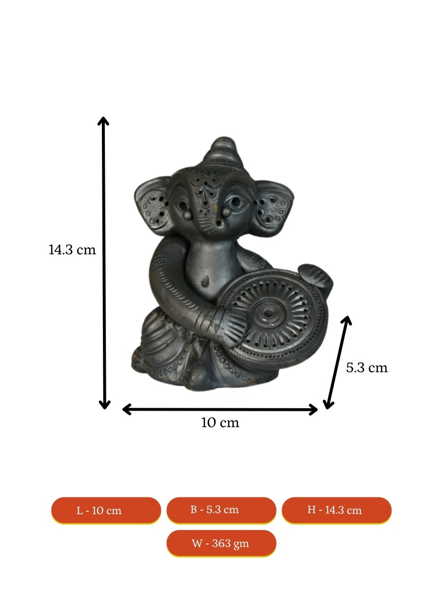 Black Terracotta Ganesh: Dafli Tabletop Decor