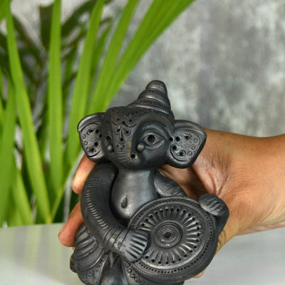Black Terracotta Ganesh: Dafli Tabletop Decor