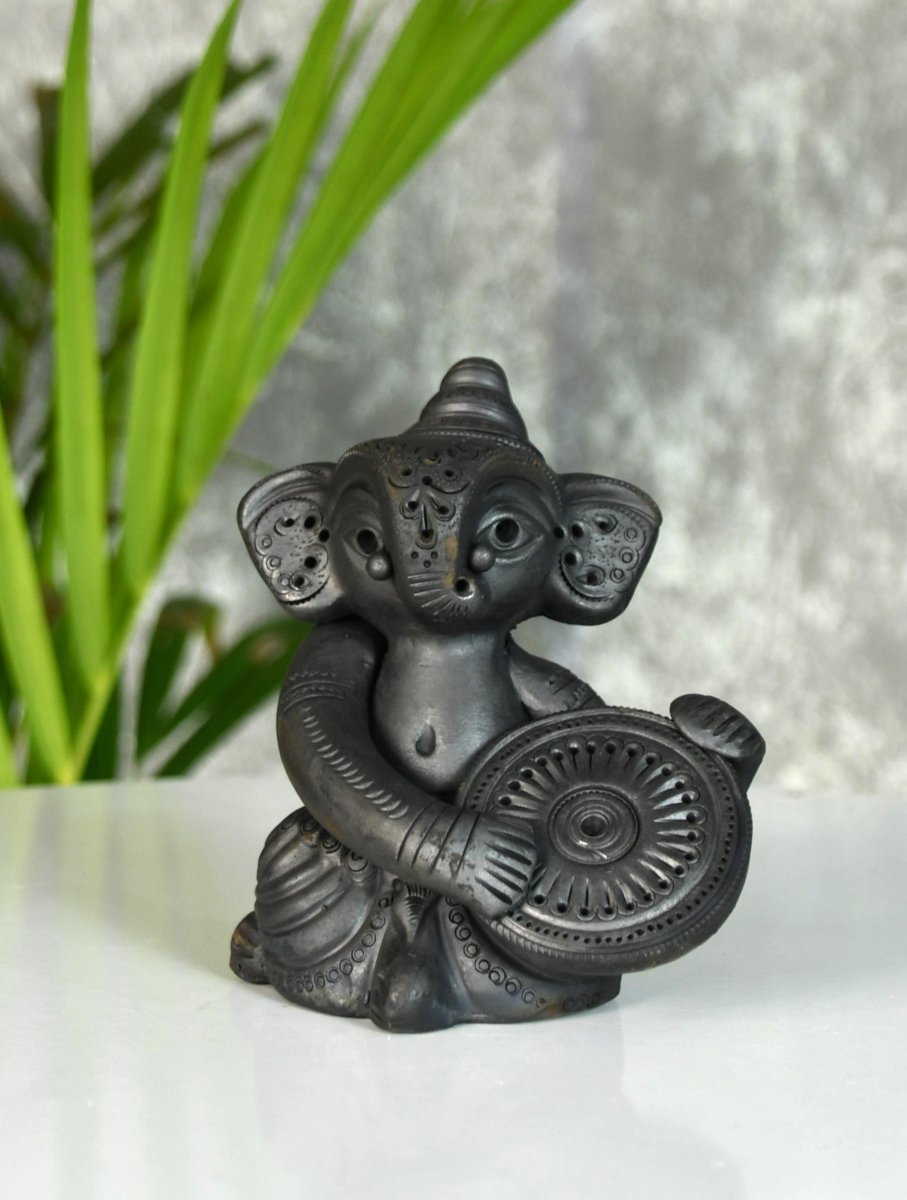 Black Terracotta Ganesh: Dafli Tabletop Decor