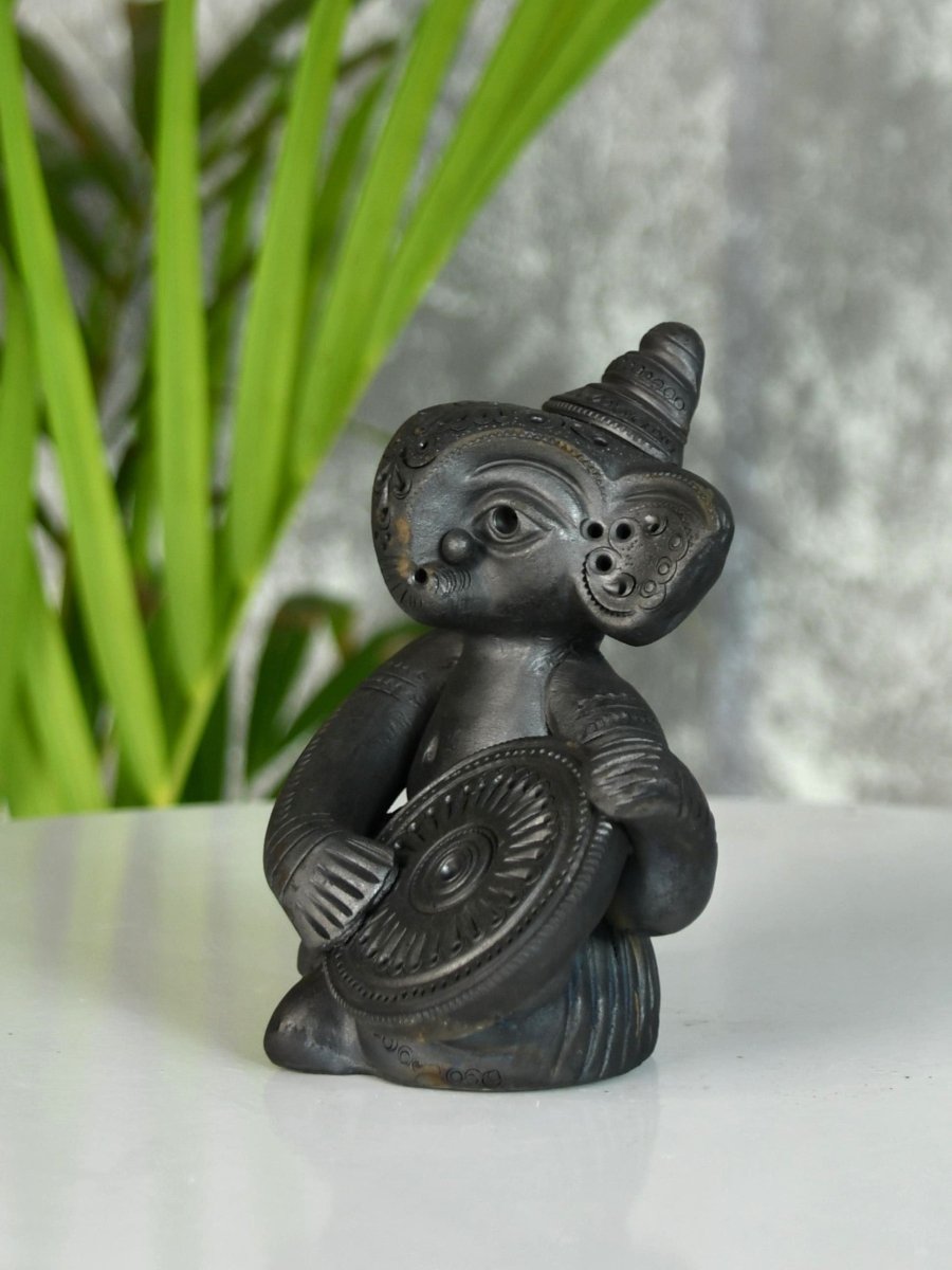 Black Terracotta Ganesh: Dafli Tabletop Decor - decor - Sowpeace - Black Terracotta Ganesh: Dafli Tabletop Decor - Terr - bter - TT - GDP - Sowpeace