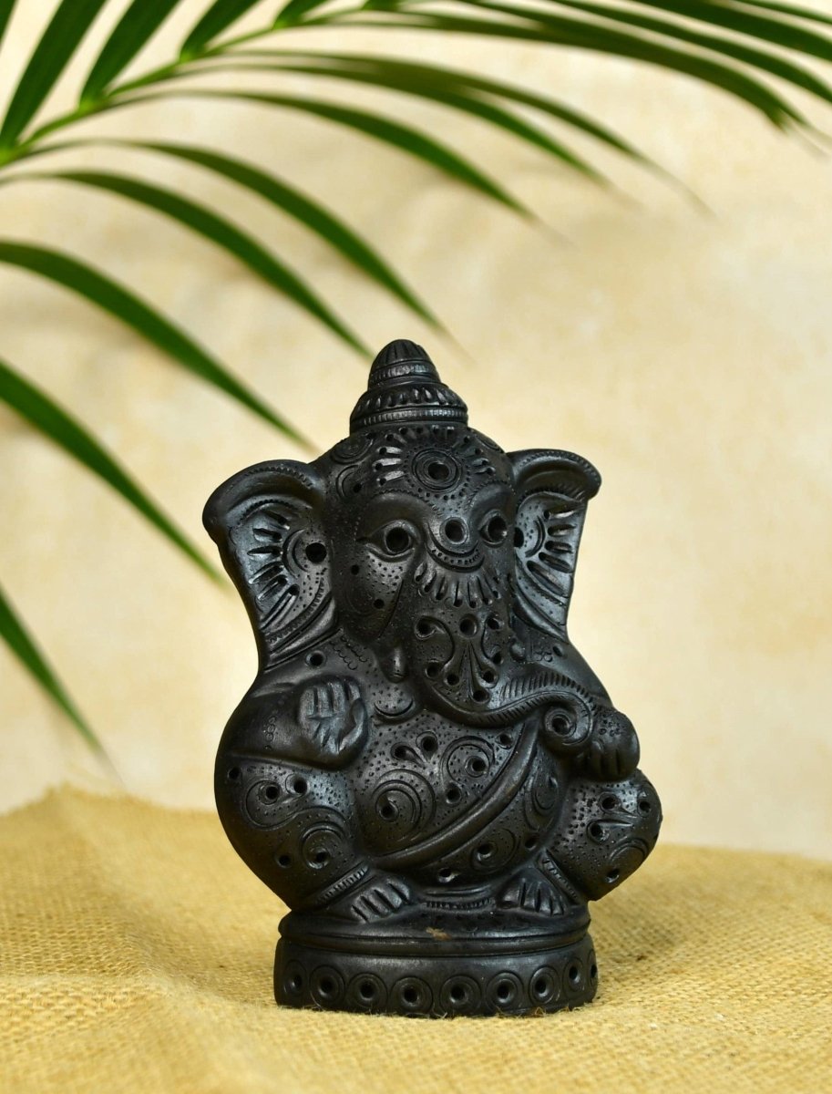 Black Terracotta Ganesh: Dafli Tabletop Decor