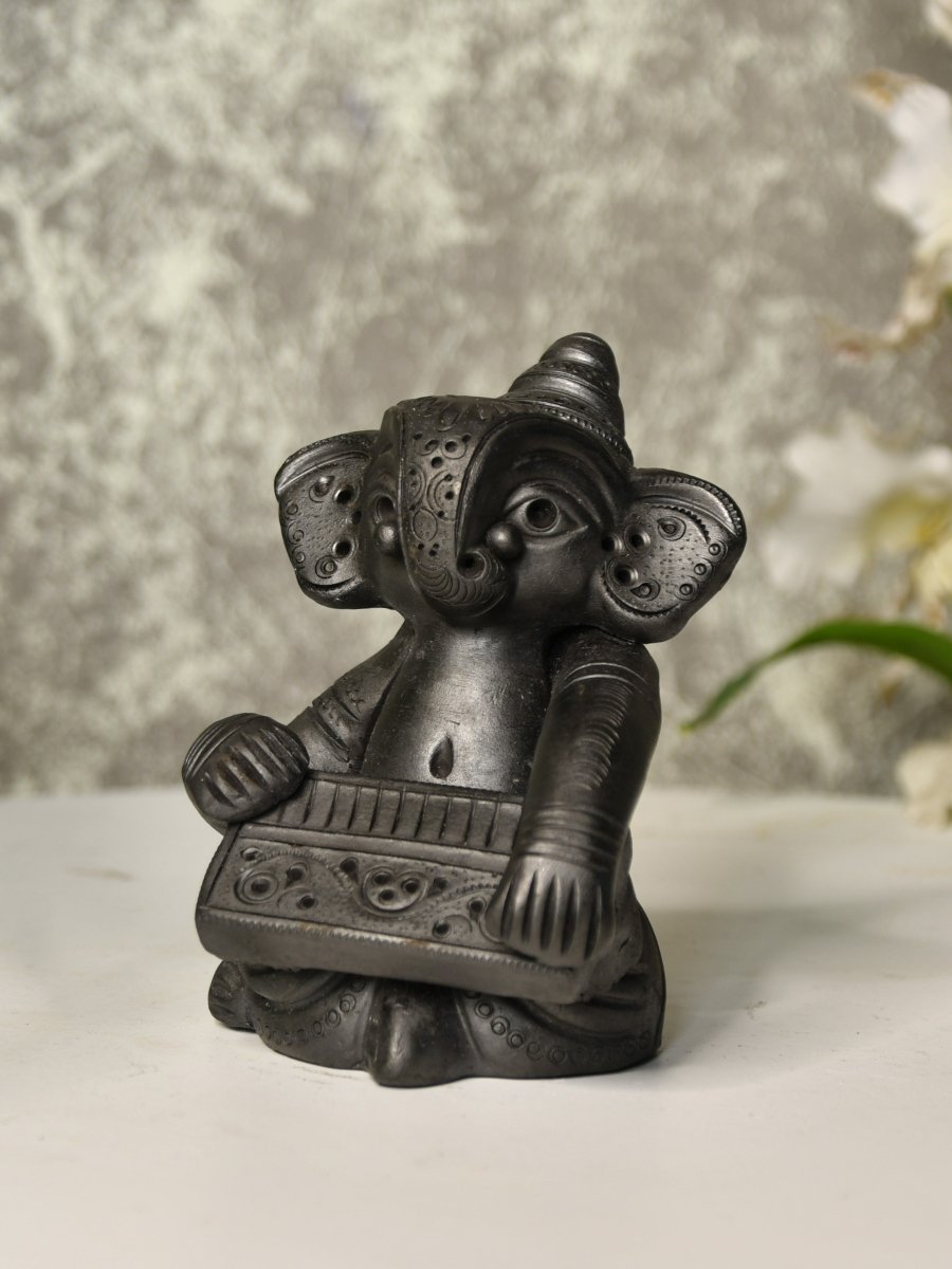 Black Terracotta Ganesh: Dafli Tabletop Decor