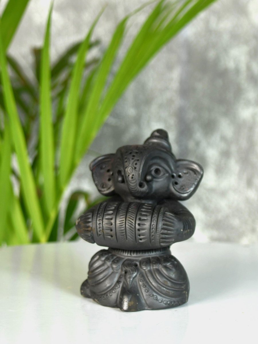 Black Terracotta Ganesh: Dafli Tabletop Decor