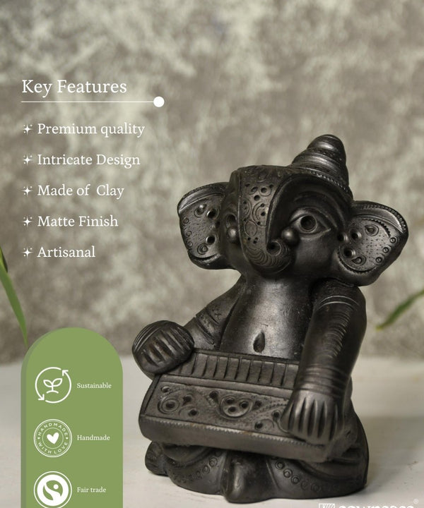 Black Terracotta Ganesh: Harmonium Tabletop Decor — image 4
