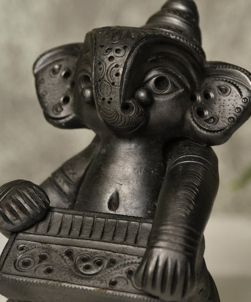 Black Terracotta Ganesh: Harmonium Tabletop Decor