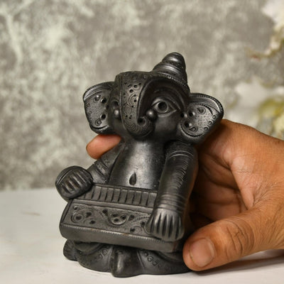 Black Terracotta Ganesh: Harmonium Tabletop Decor