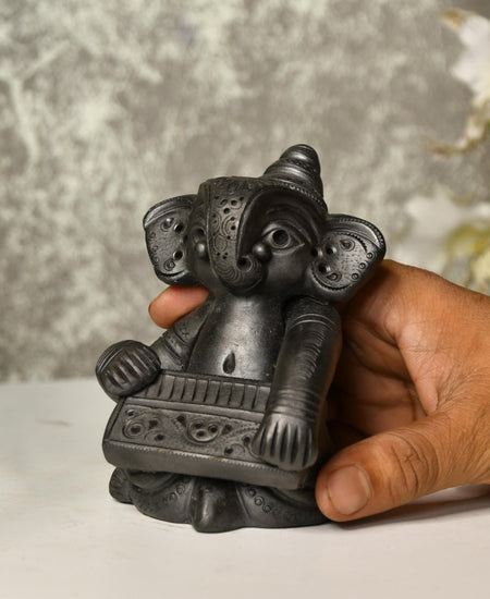 Black Terracotta Ganesh: Harmonium Tabletop Decor