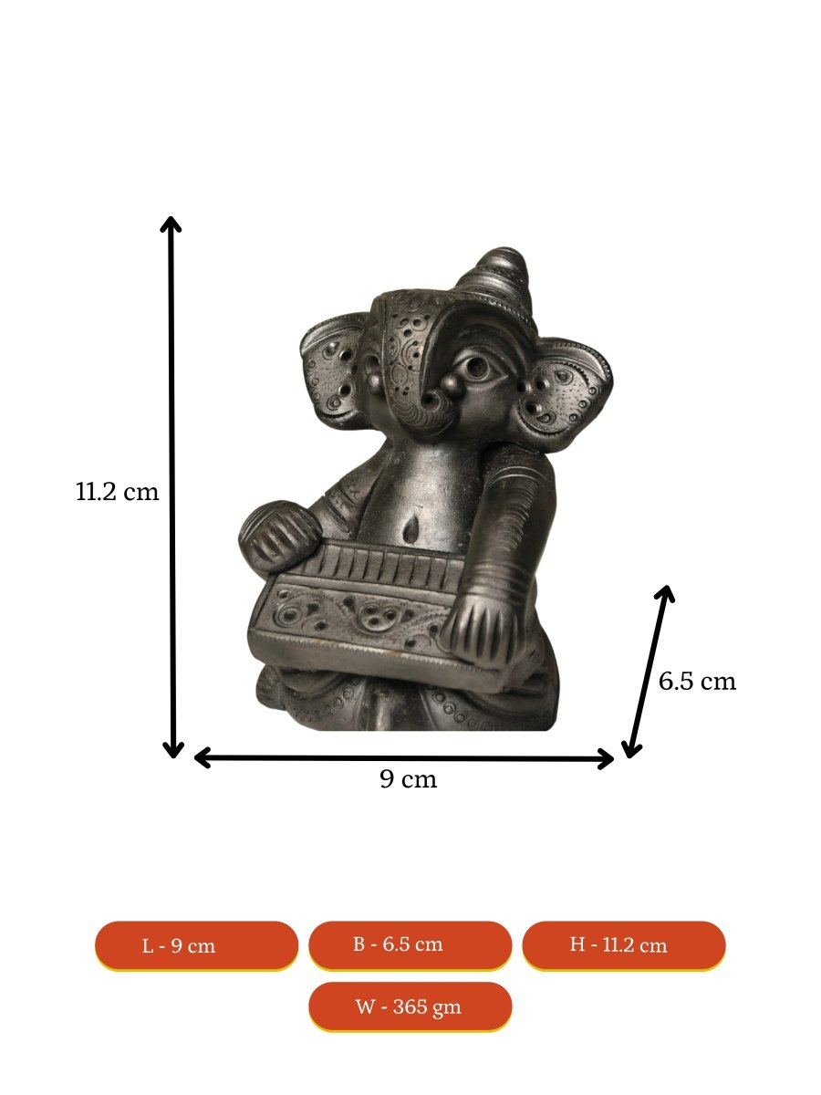 Black Terracotta Ganesh: Harmonium Tabletop Decor