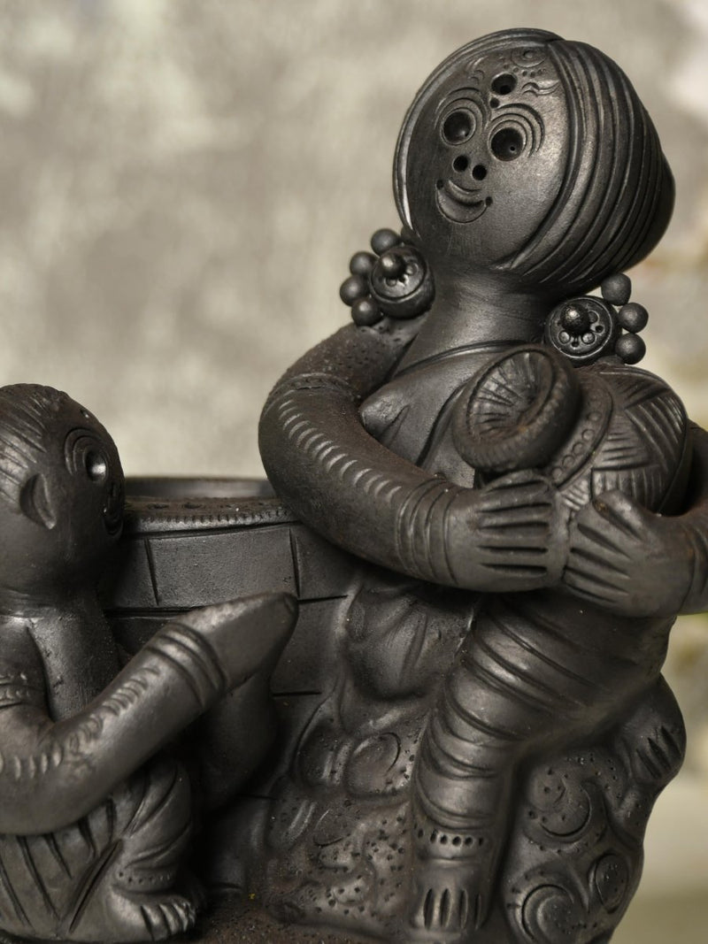 Black Terracotta Mother-Son Artisan Tabletop Decor for Home – view 3