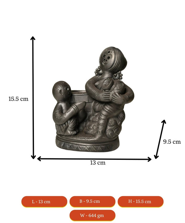 Black Terracotta Mother-Son Artisan Tabletop Decor for Home — image 5