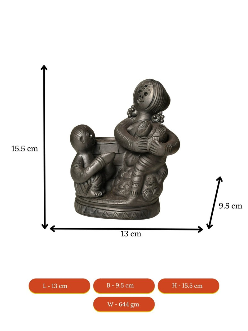 Black Terracotta Mother-Son Artisan Tabletop Decor for Home – view 5