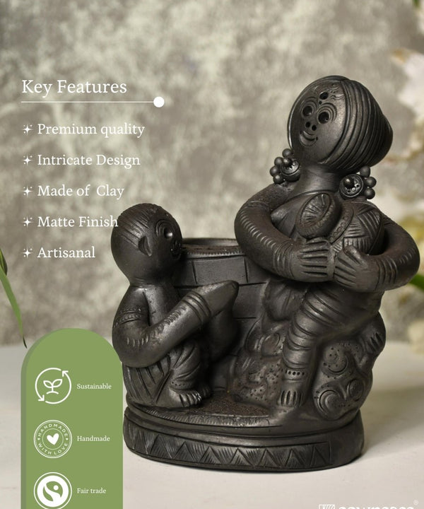 Black Terracotta Mother-Son Artisan Tabletop Decor for Home — image 4