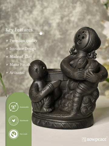 Vastu Principles for Black Terracotta Mother-Son Artisan Tabletop Decor for Home