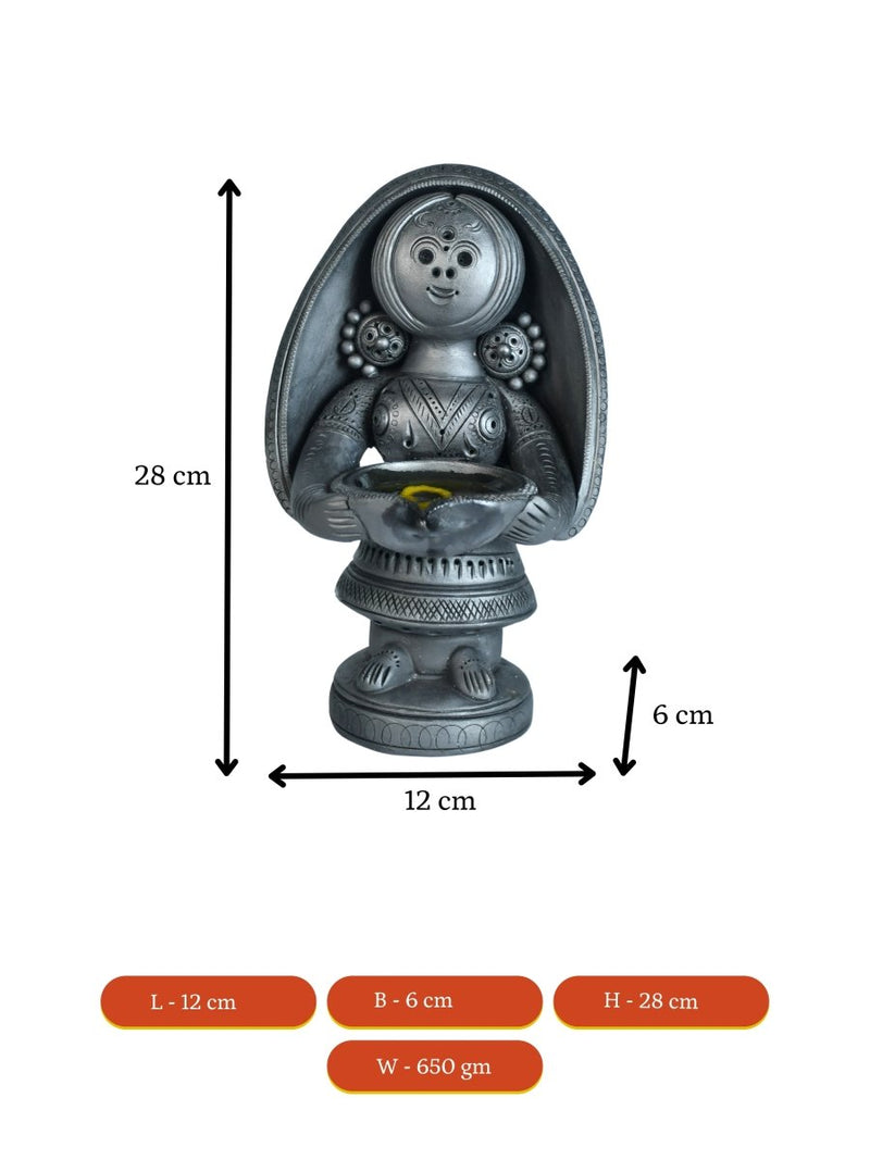 Black Terracotta Women with Diya Home Decor Masterpiece – view 7