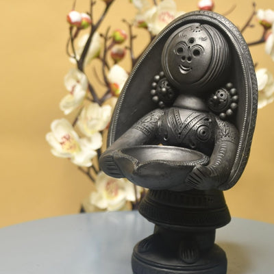 Black Terracotta Women with Diya Home Decor Masterpiece