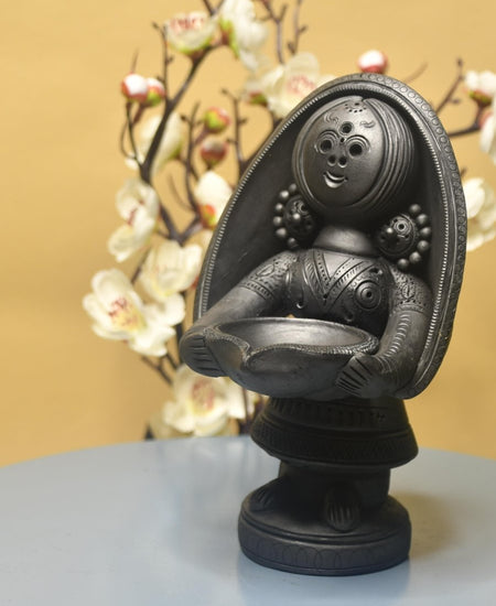 Black Terracotta Women with Diya Home Decor Masterpiece