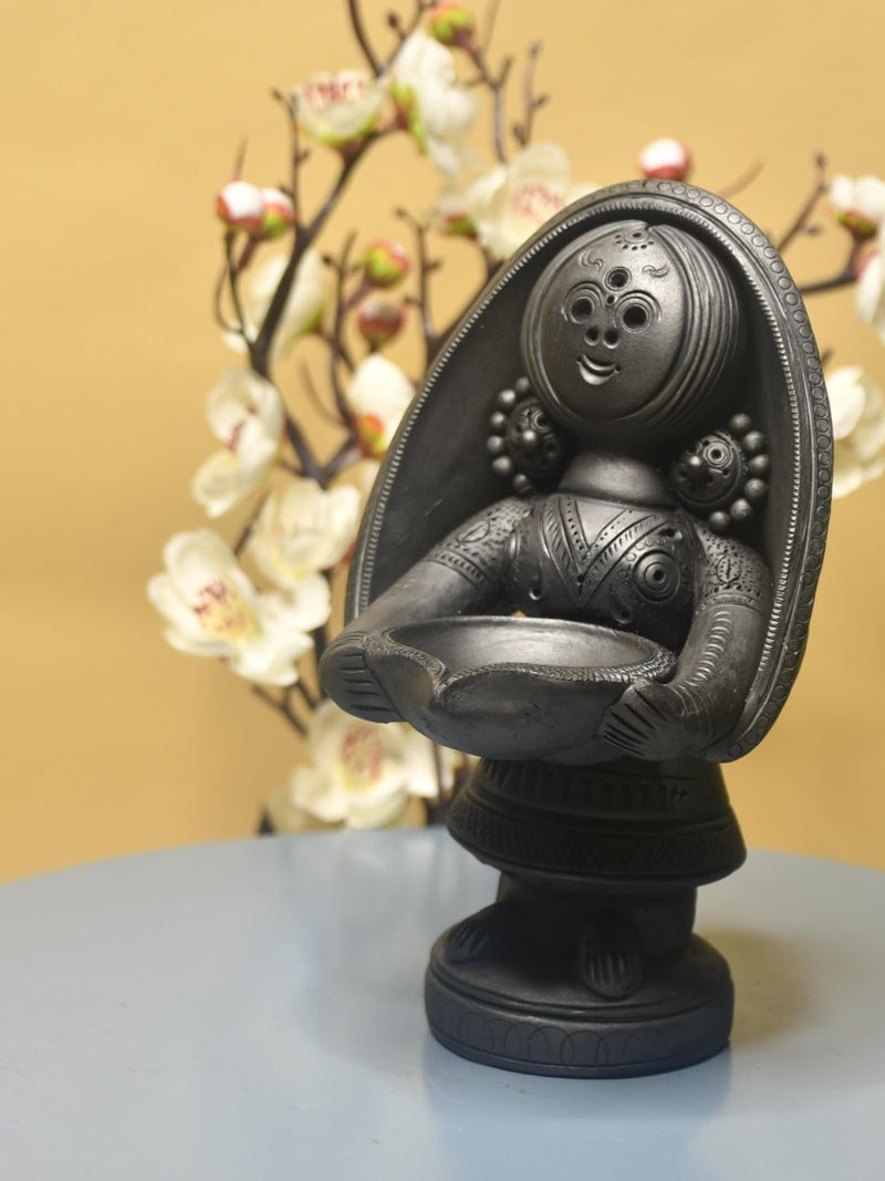 Black Terracotta Women with Diya Home Decor Masterpiece – view 2