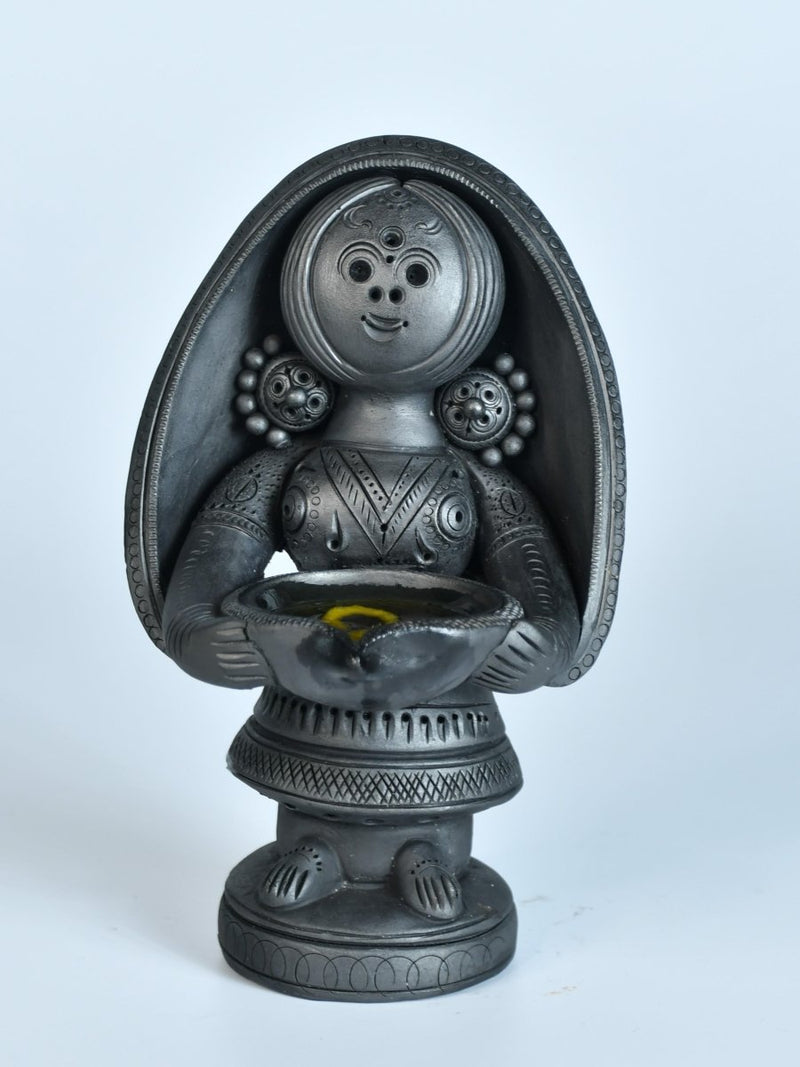 Black Terracotta Women with Diya Home Decor Masterpiece – view 5