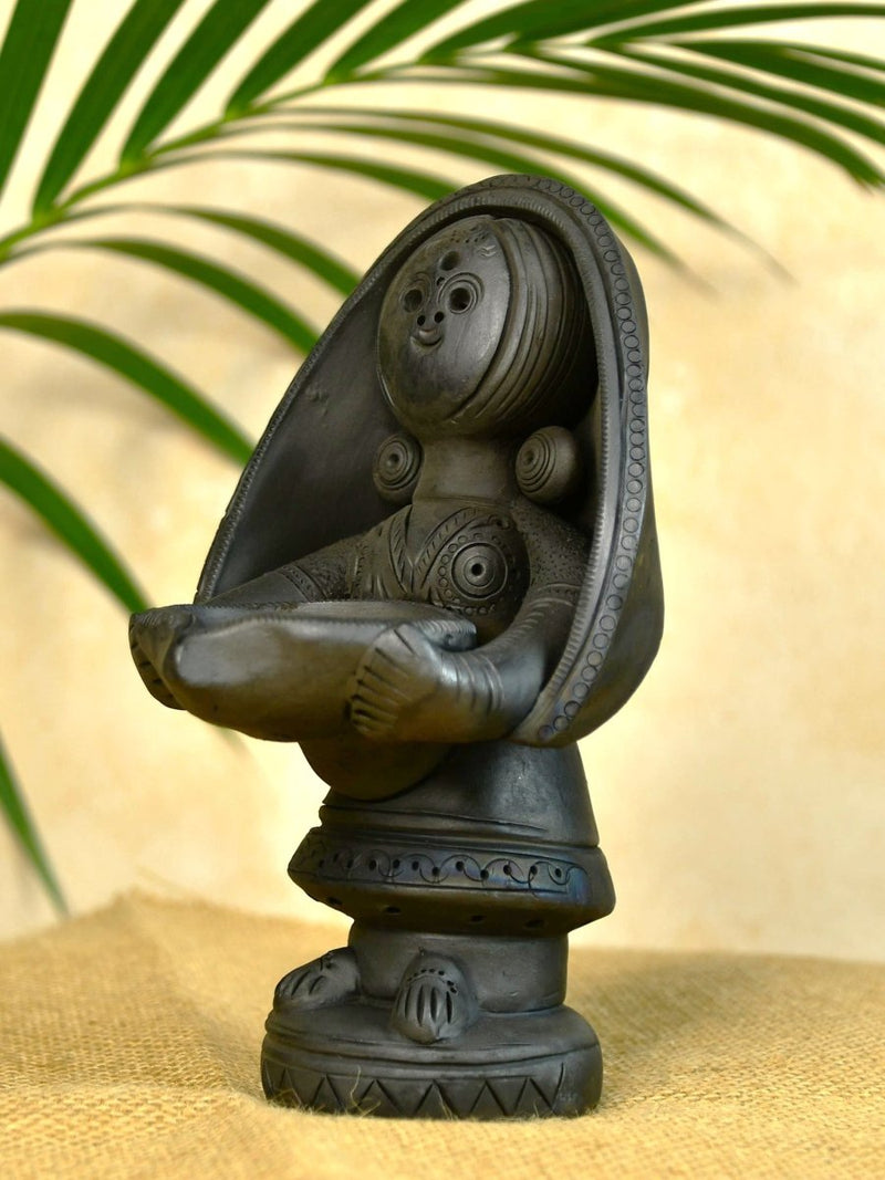 Black Terracotta Women with Diya Home Decor Masterpiece – view 3