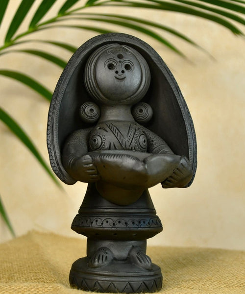 Black Terracotta Women with Diya Home Decor Masterpiece