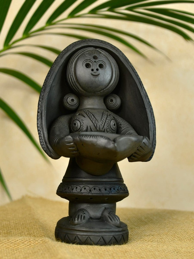 Black Terracotta Women with Diya Home Decor Masterpiece – view 1